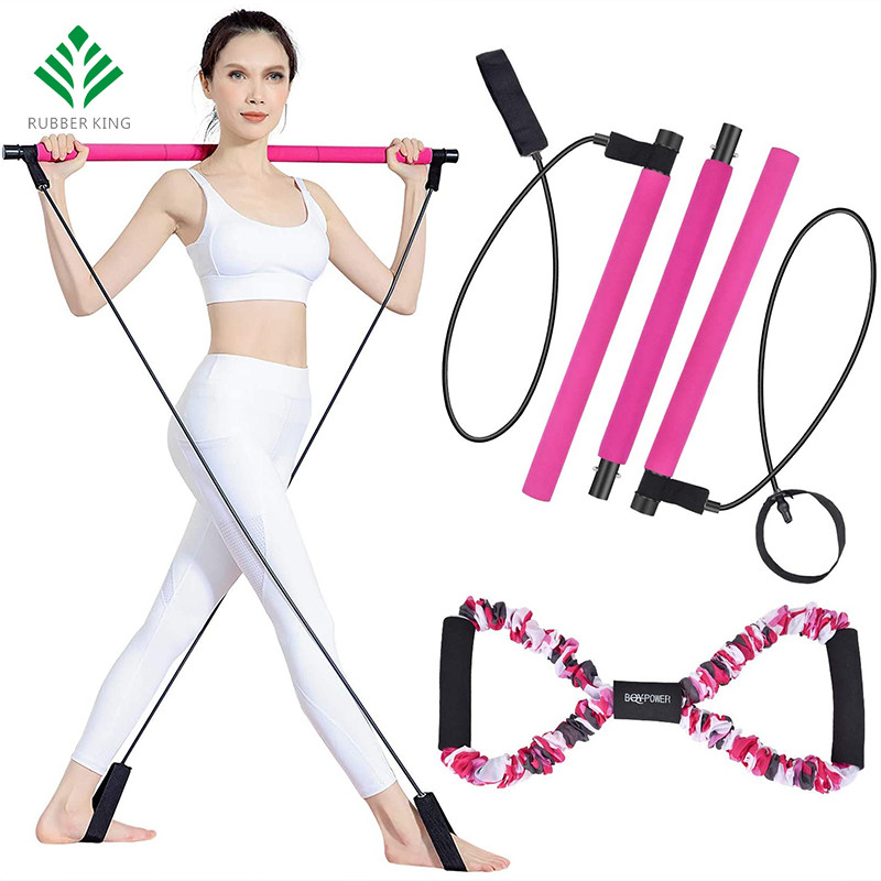 Pilates Bar Set, Portable Yoga Exercise Pilate Stick with Resistance Band Foot Loop, Fitness equipment
