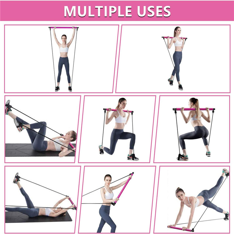 Pilates Bar Set, Portable Yoga Exercise Pilate Stick with Resistance Band Foot Loop, Fitness equipment